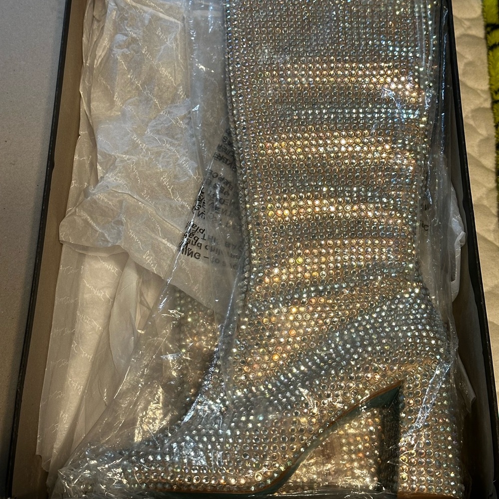 Betsey Johnson Silver Farah Knee High Heeled Boots 9.5